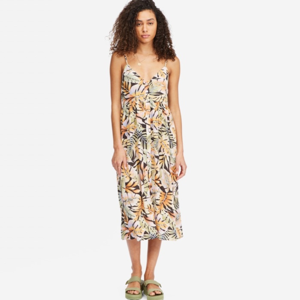 NWT Billabong Venice Babe Tropical Floral Print Button Front Midi Dress
